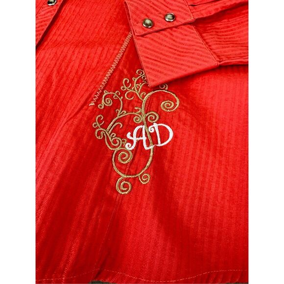 Adiktd Bling Western Bright Coral Shirt Embroidered Shirt Size‎ Large - Picture 5 of 8